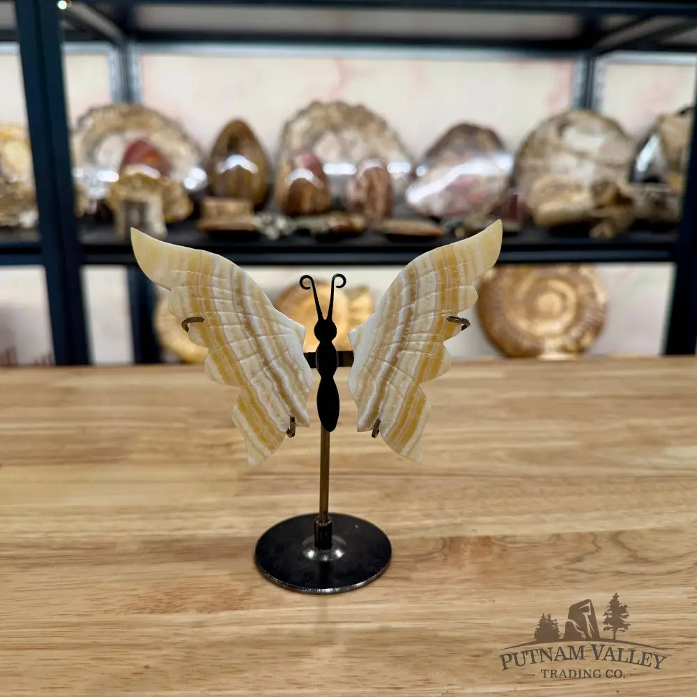 Metal & Stone Butterflies 5’’ Honey Calcite Sculpture
