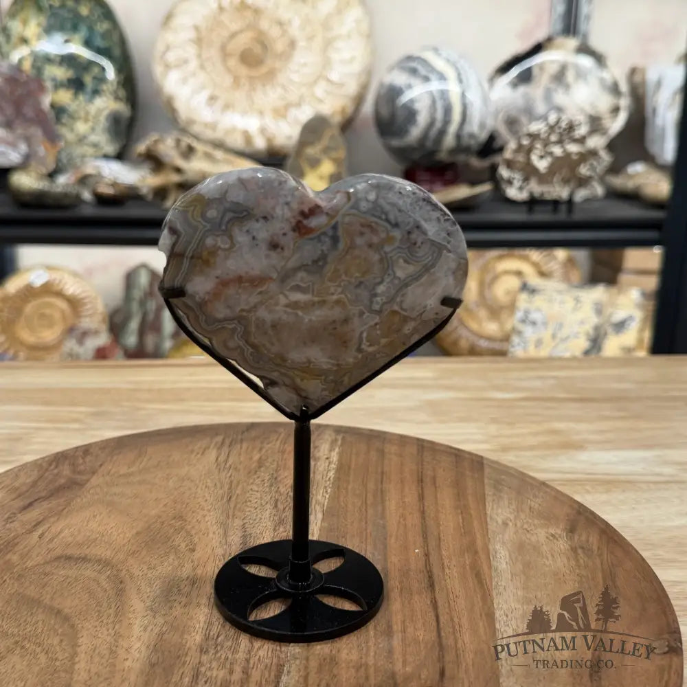 Mexican Lace Agate Heart + Stand 5.83’’ - Heart