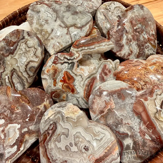 Mexican Lace Agate Hearts Tumbled Stone