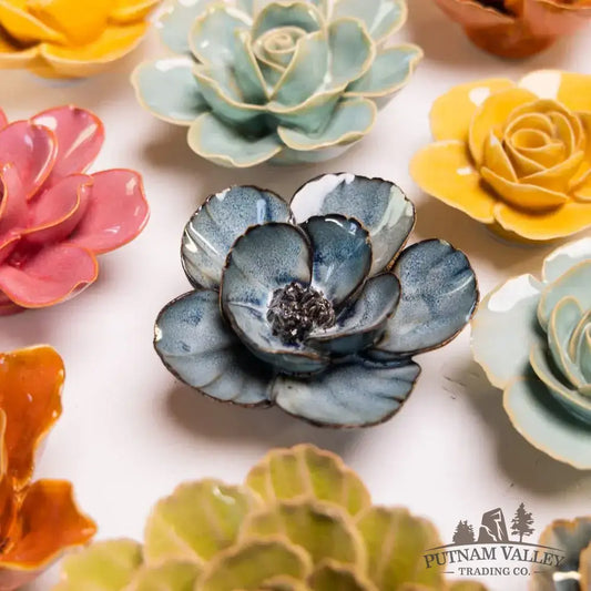 Navy Poppy Wall Art Gift Box Ceramic Flower