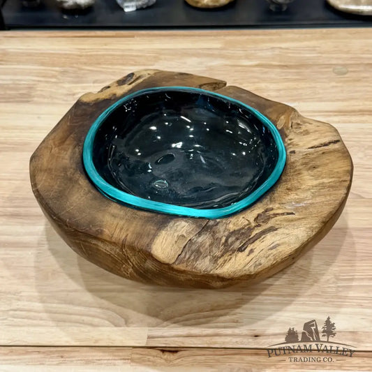 Molten Glass Bowl in Indonesian Teakwood 12’’ - Bowl