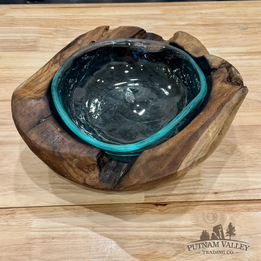 Molten Glass Bowl in Indonesian Teakwood 12.5’’ - Bowl
