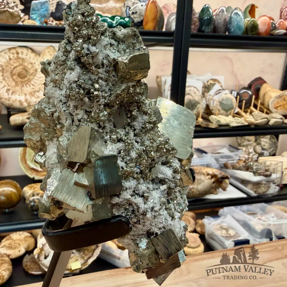 Peruvian Pyrite Cube Cluster in Matrix + Display Stand 13.5’’ - Sculpture