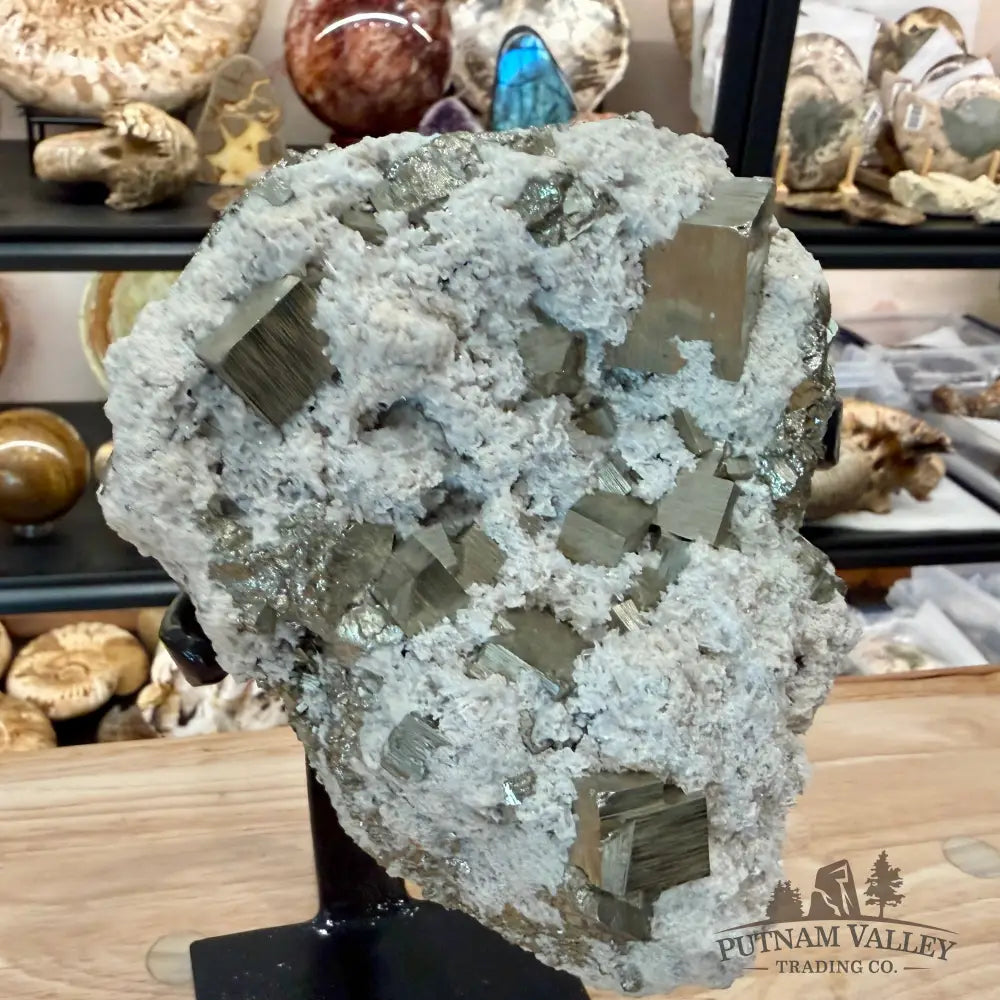 Peruvian Pyrite Cube Cluster in Matrix + Display Stand 9.25’’ - Sculpture
