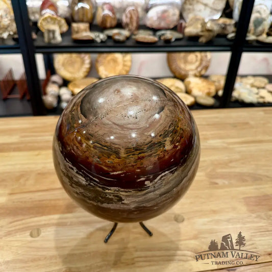 Red Chinese Painting Stone Sphere 7.71’’ Sphere