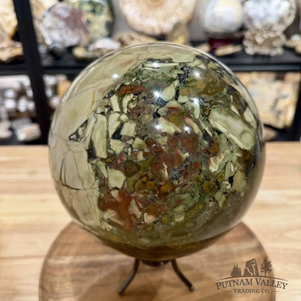 Reserve Brecciated Volcano Agate + Moss Agate Sphere 7.3’’ | UV Reactive - Sphere