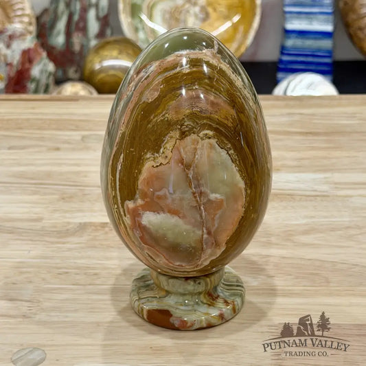 Reserve Green Banded Calcite Egg + Matching Stand 6.7’’ - Egg