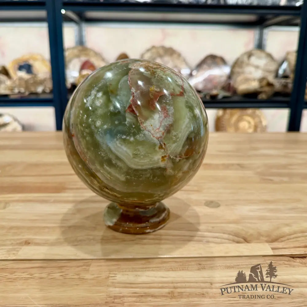 Reserve Green Banded Calcite Sphere 5.75’’ + Matching Stand Sphere