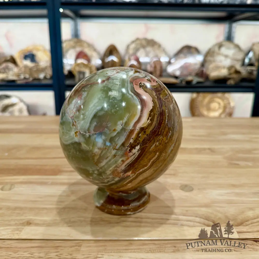 Reserve Green Banded Calcite Sphere 5.75’’ + Matching Stand Sphere