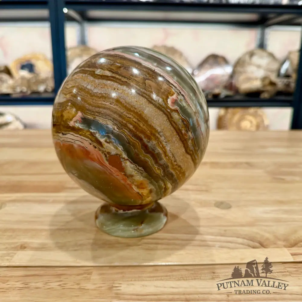 Reserve Green Banded Calcite Sphere 5.75’’ + Matching Stand Sphere