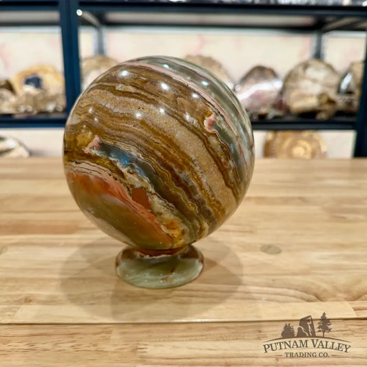 Reserve Green Banded Calcite Sphere 5.75’’ + Matching Stand Sphere