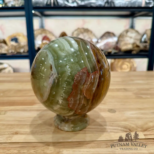 Reserve Green Banded Calcite Sphere 5.8’’ + Matching Stand Sphere