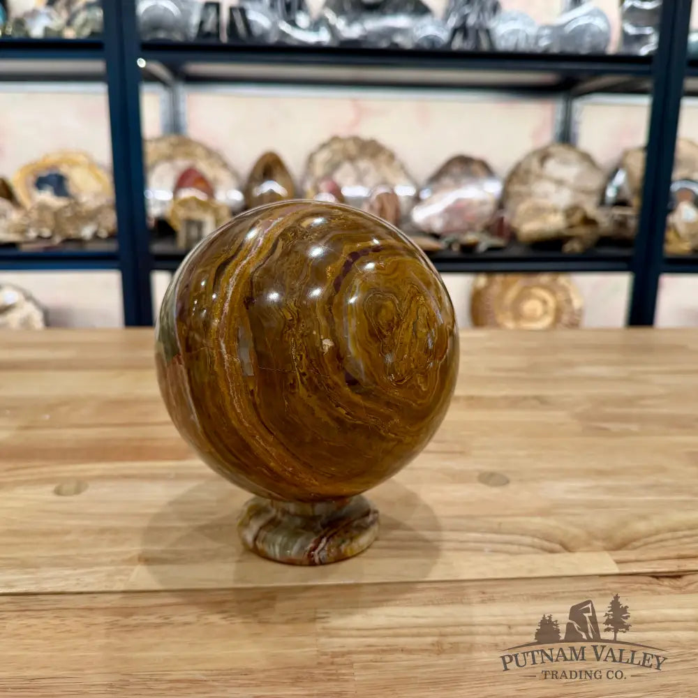 Reserve Green Banded Calcite Sphere 5.8’’ + Matching Stand Sphere