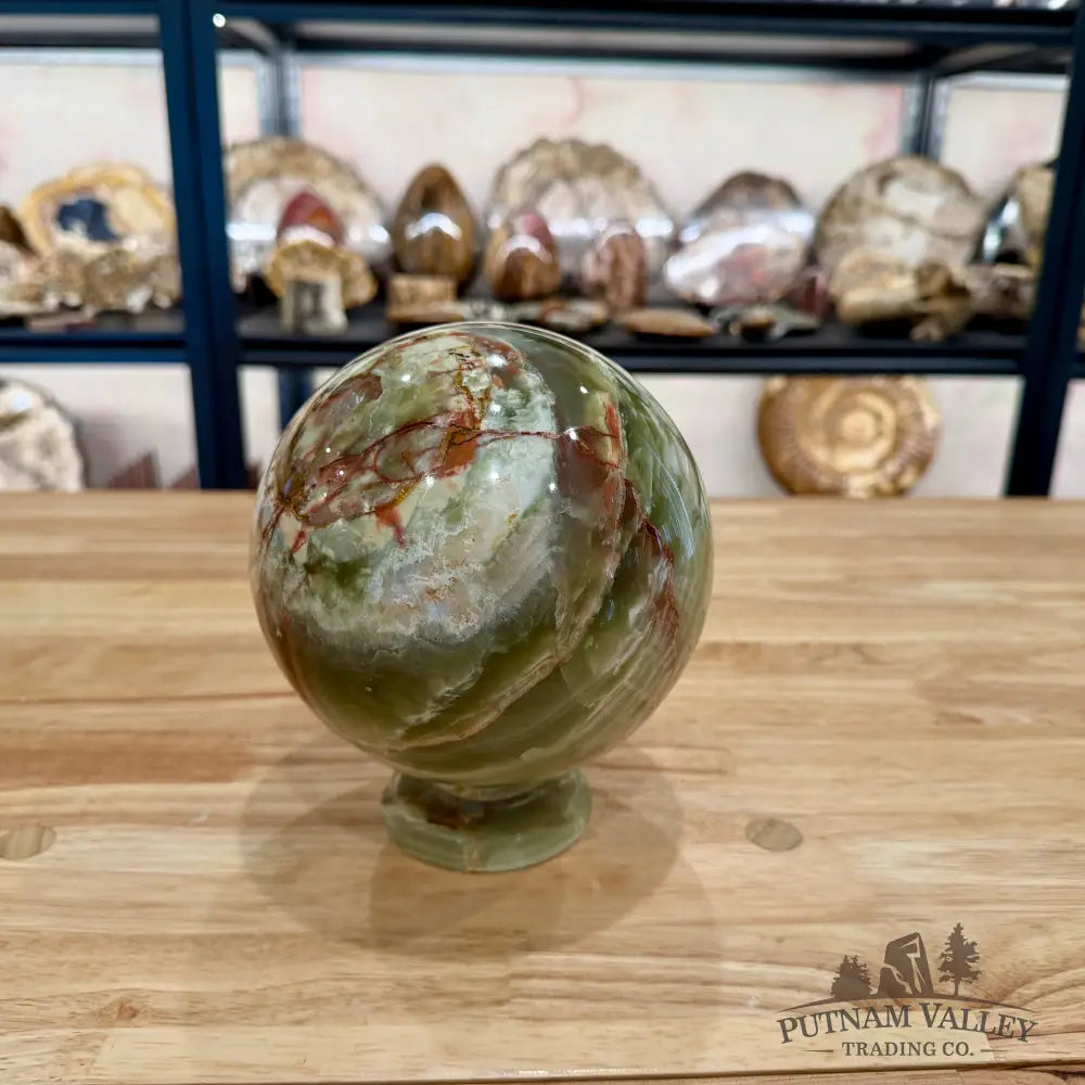 Reserve Green Banded Calcite Sphere 5.83’’ + Matching Stand Sphere