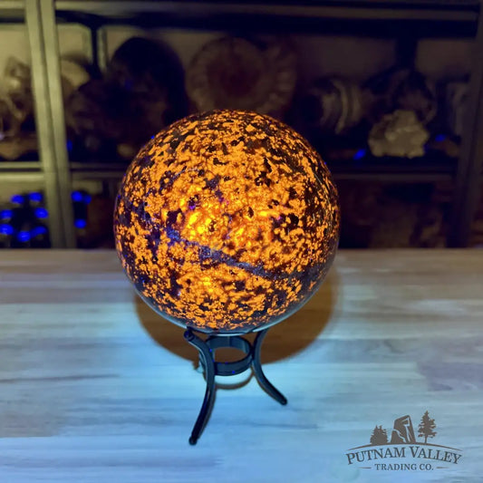 Reserve Yooperlite + Hematite Sphere 5.68’’, UV Reactive Glow - Sphere