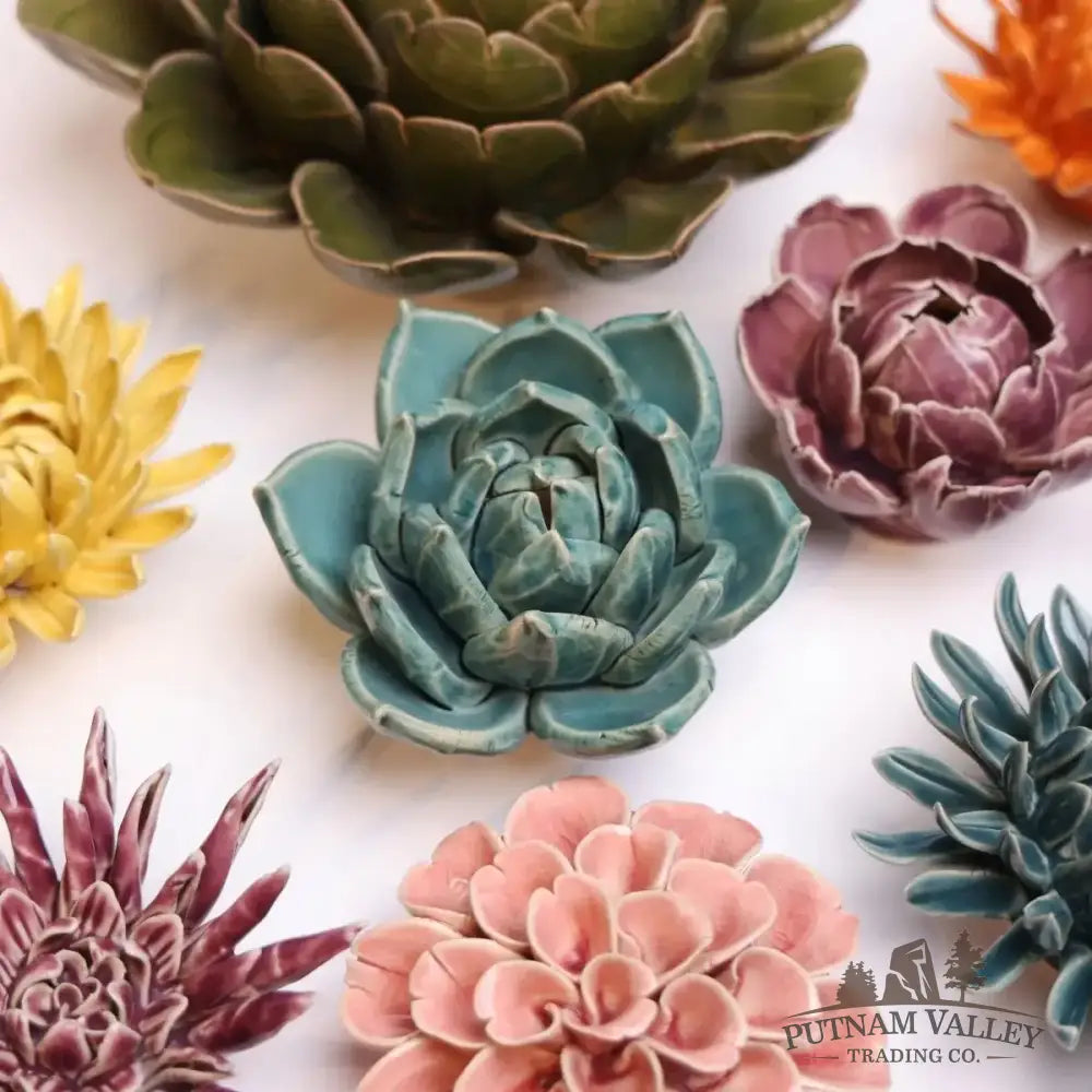 Ceramic Flower Wall Art Succulent Teal 11 Accent