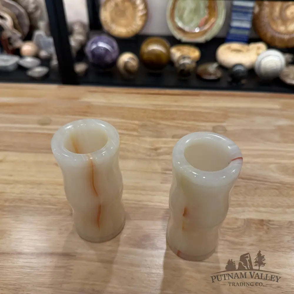 White Banded Calcite Bamboo Vase | Pen Holder - Vase