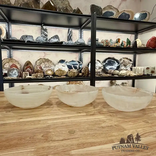 White Banded Calcite Bowl 8" - Putnam Valley Trading Co.