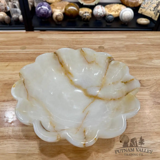 White Banded Calcite Scalloped Bowl 9.65’’ - Bowl