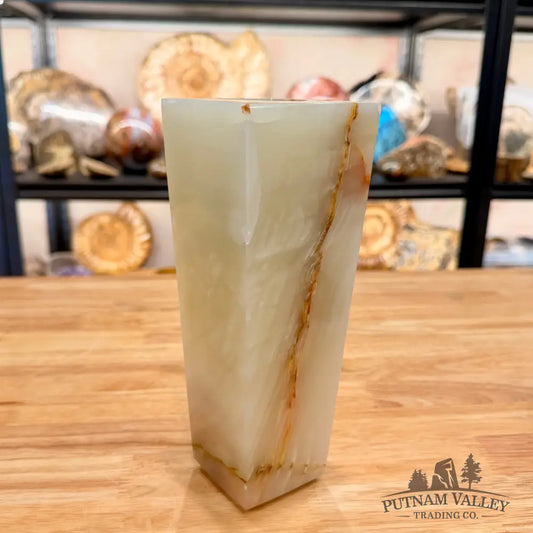 White Banded Calcite Square Vase - Vase