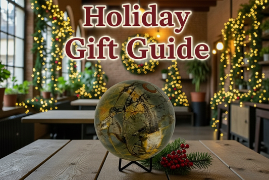 The Ultimate Holiday Gift Guide: Unique Fossils, Minerals & Stone Art for Every Budget displayed with festive decor.