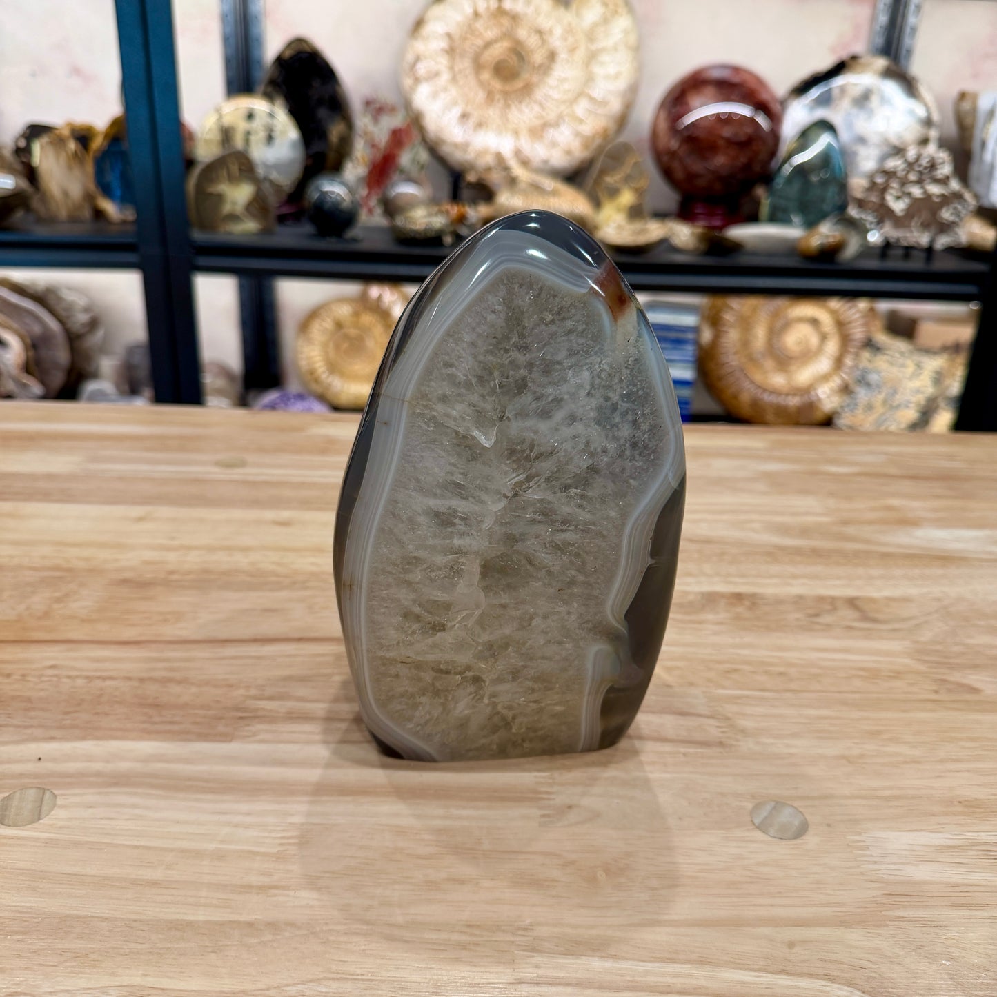 Madagascar Polished Agate Table Accent with Quartz Center 7.6"