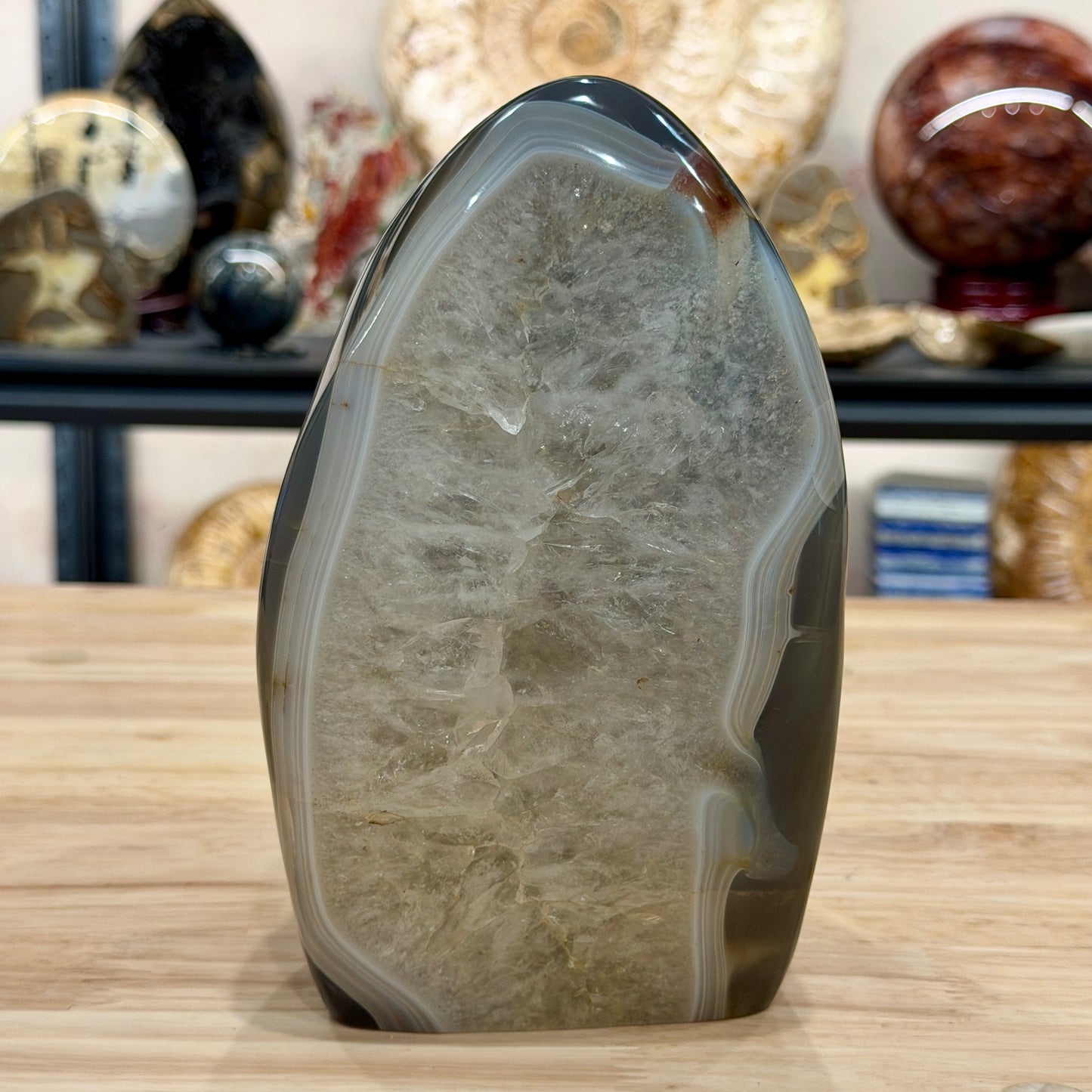 Madagascar Polished Agate Table Accent with Quartz Center 7.6"