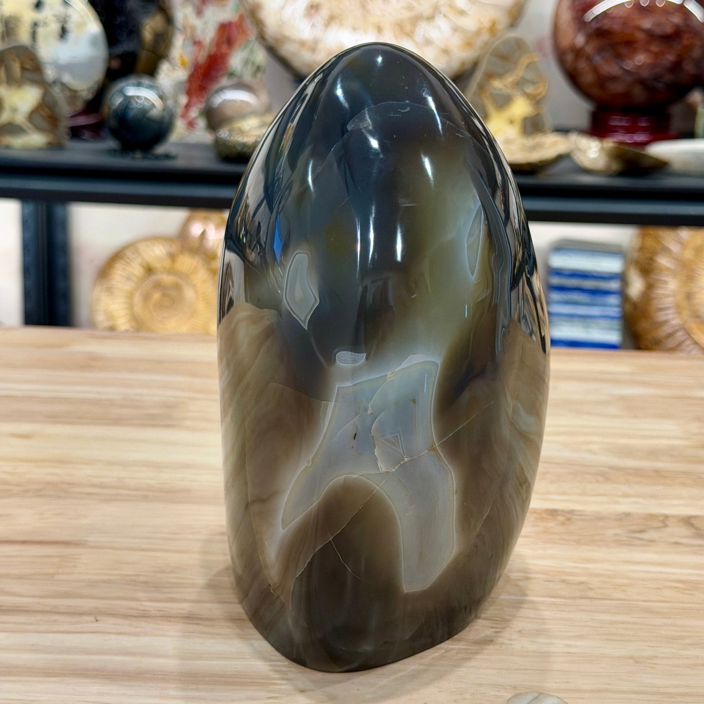 Madagascar Polished Agate Table Accent with Quartz Center 7.6"