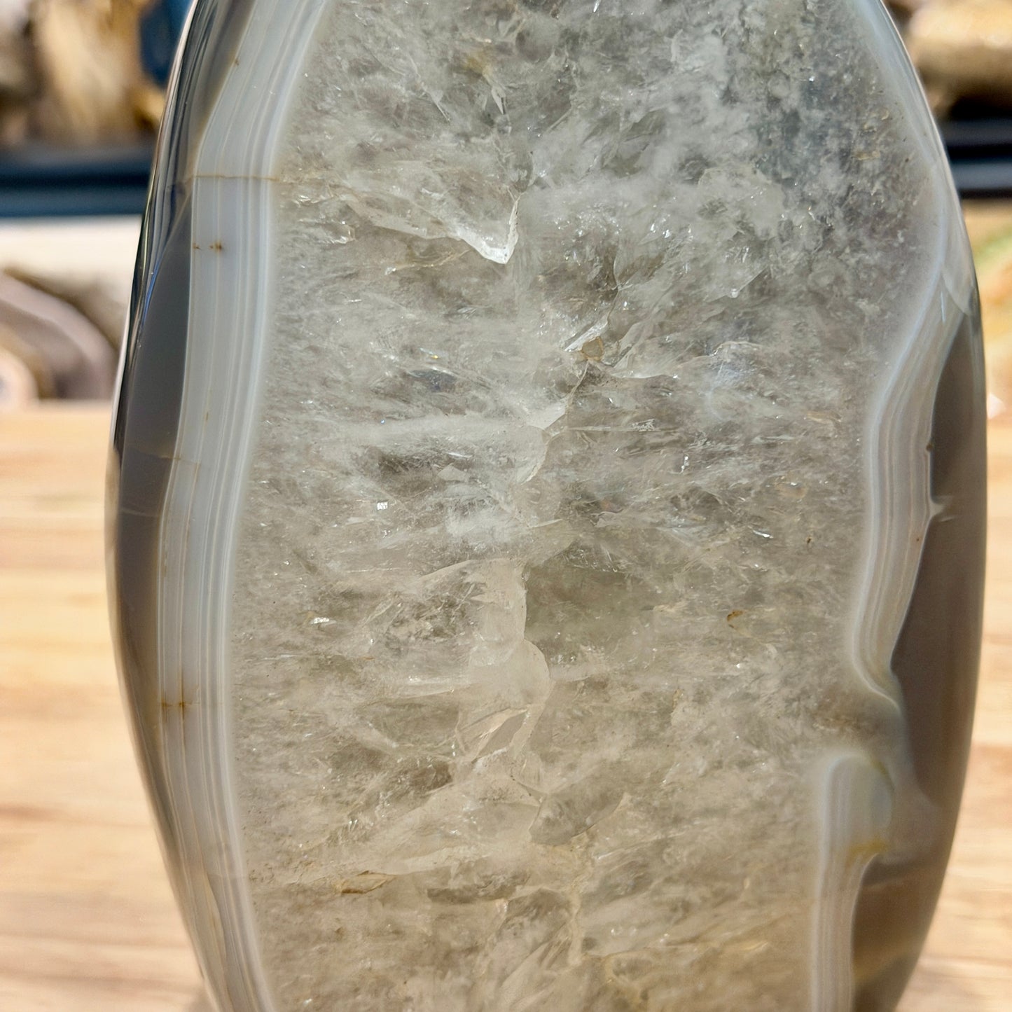 Madagascar Polished Agate Table Accent with Quartz Center 7.6"