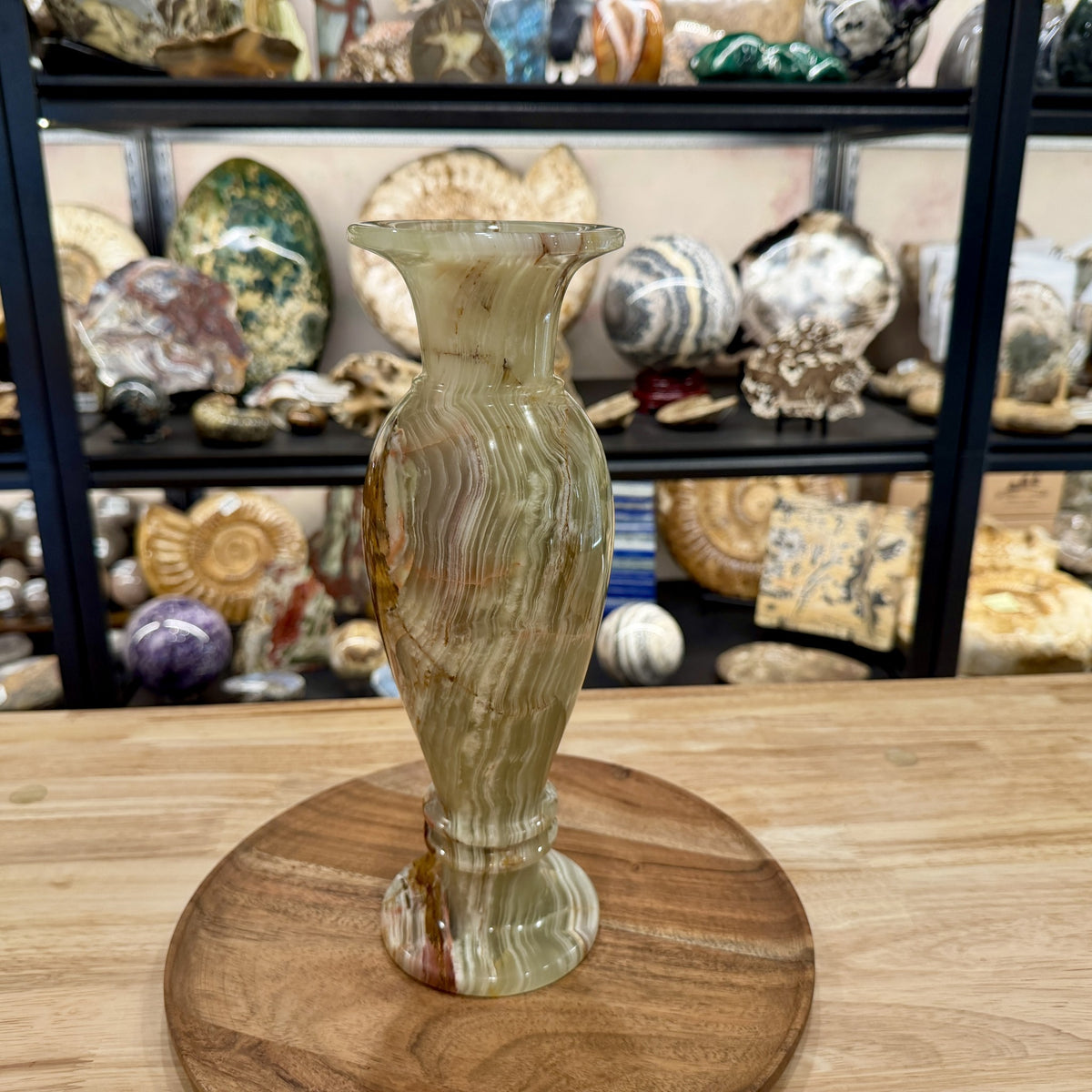 Reserve Green Banded Calcite Vase