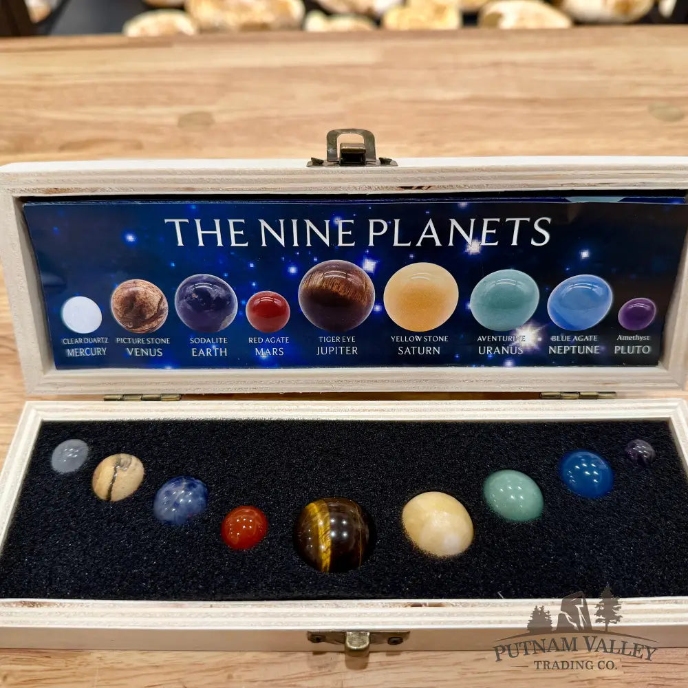 9-Planet Natural Gemstone Solar System Set Display Box