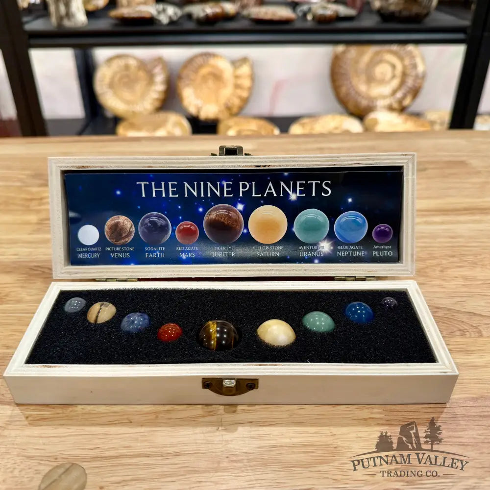 9-Planet Natural Gemstone Solar System Set Display Box