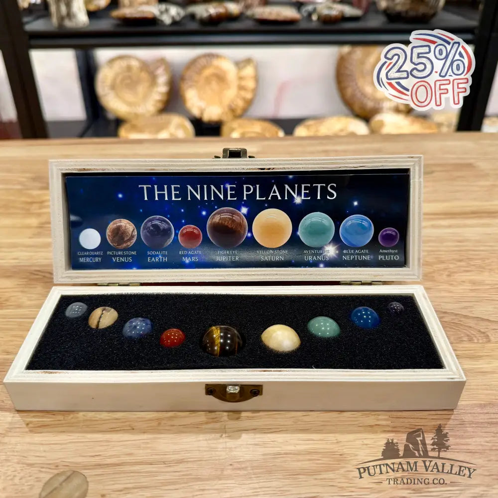 9-Planet Natural Gemstone Solar System Set Display Box