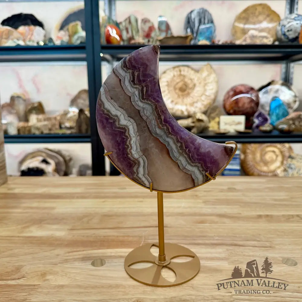 Amethyst Agate Moon + Stand 10.75’’ - Sculpture