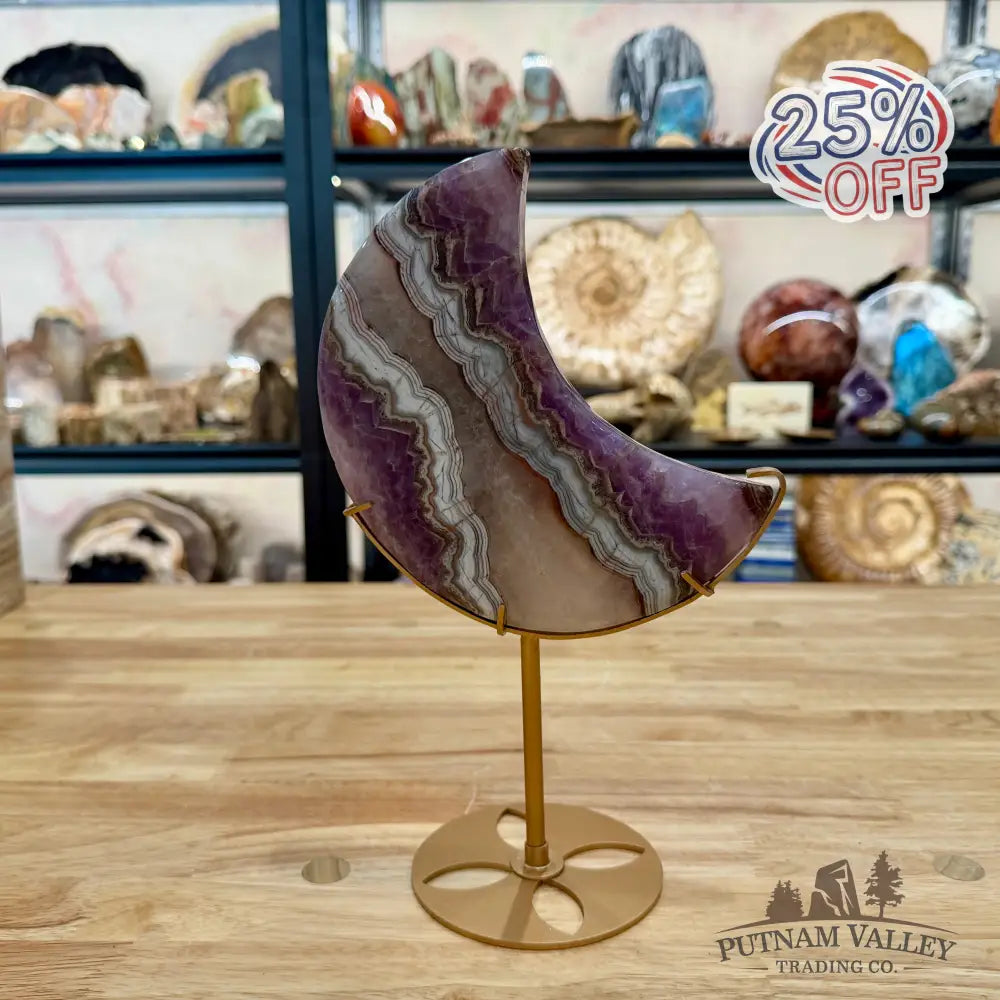 Amethyst Agate Moon + Stand 10.75’’ - Sculpture