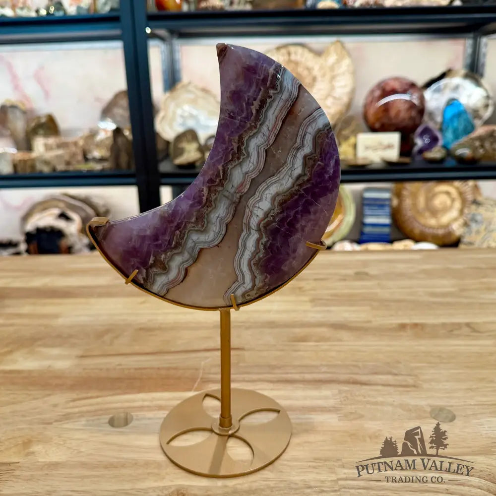 Amethyst Agate Moon + Stand 10.75’’ - Sculpture