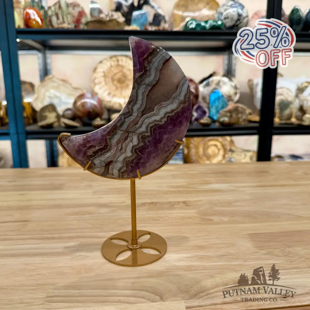 Amethyst Agate Moon + Stand 9.5’’ 1.46 - Sculpture