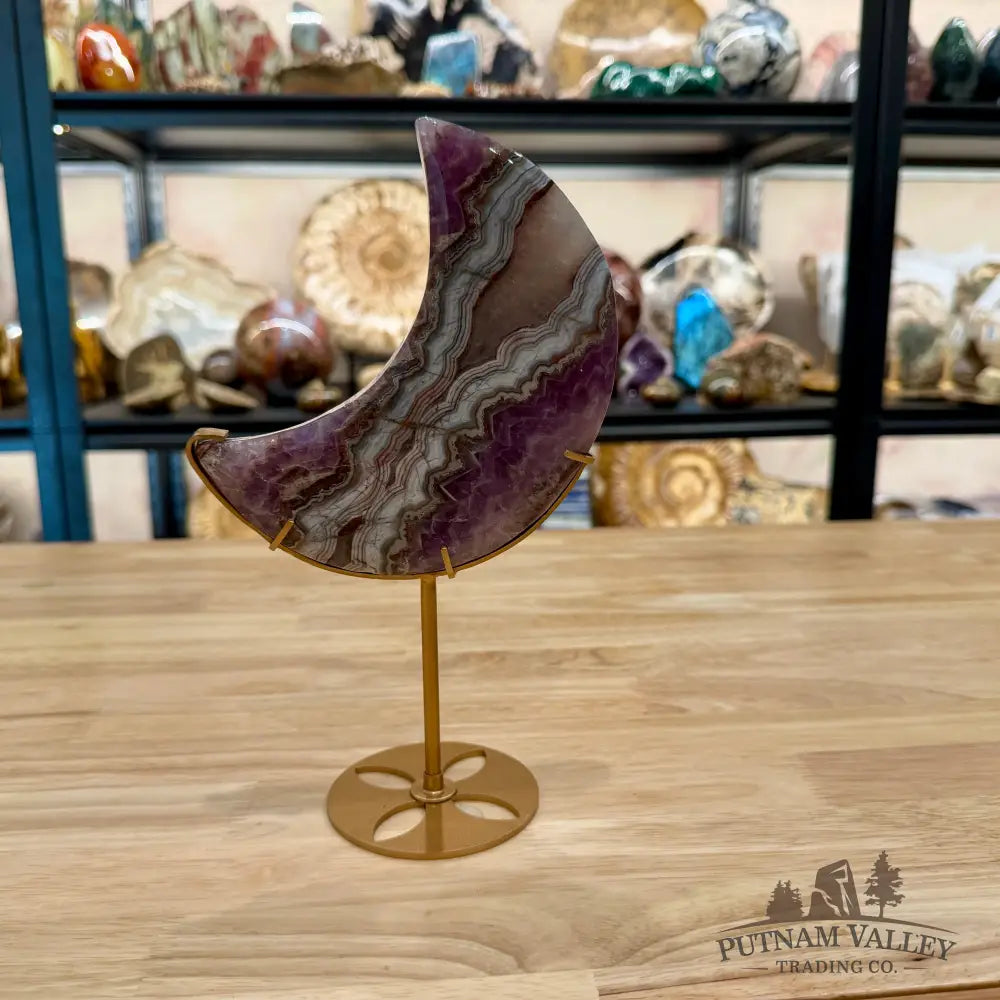 Amethyst Agate Moon + Stand 9.5’’ 1.46 - Sculpture
