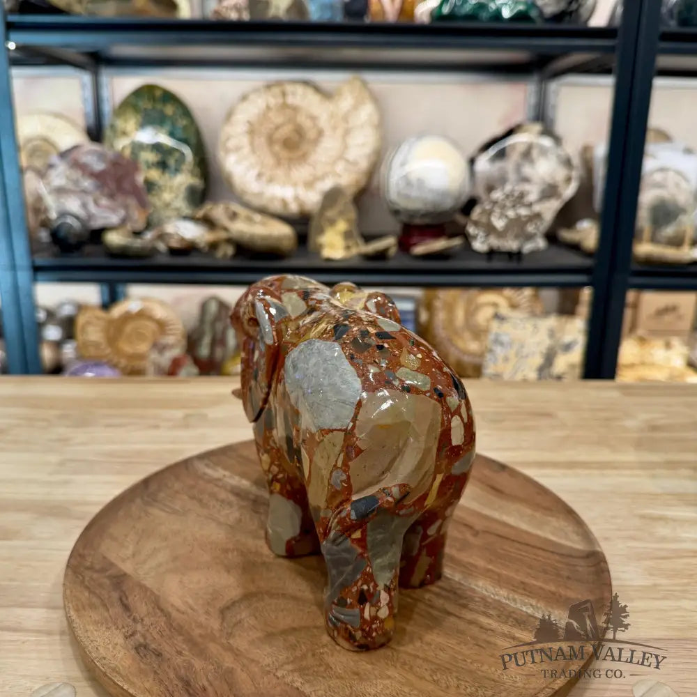 Artisan’s Revival Hand-Carved Longken Jasper Elephant - Sculpture