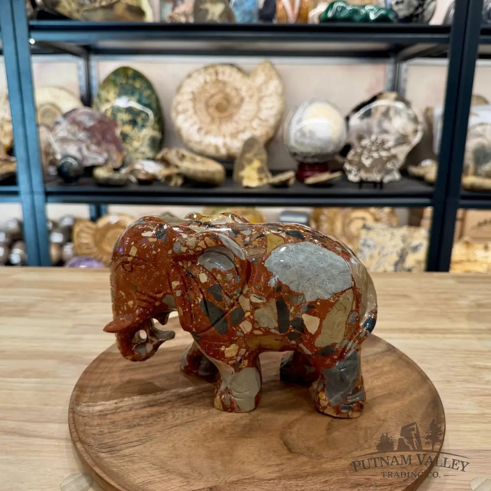 Artisan’s Revival Hand-Carved Longken Jasper Elephant - Sculpture