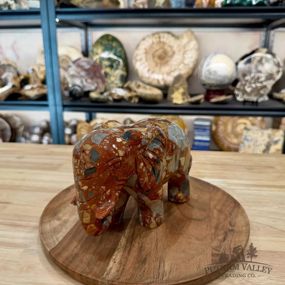 Artisan’s Revival Hand-Carved Longken Jasper Elephant - Sculpture