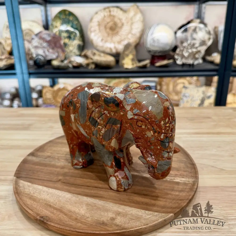Artisan’s Revival Hand-Carved Longken Jasper Elephant - Sculpture