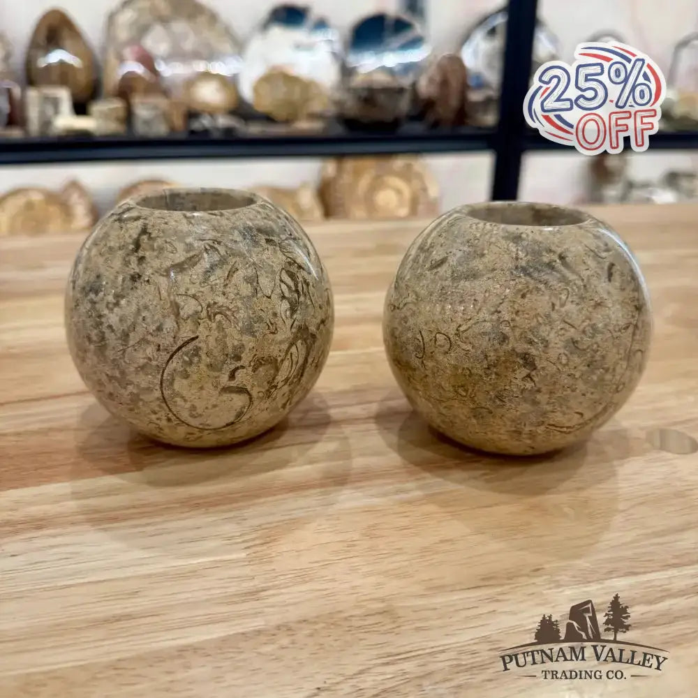 Authentic Fossil Marble Candle Holder - Putnam Valley Trading Co.