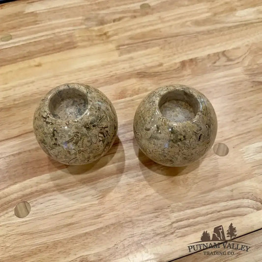 Authentic Fossil Marble Candle Holder - Putnam Valley Trading Co.
