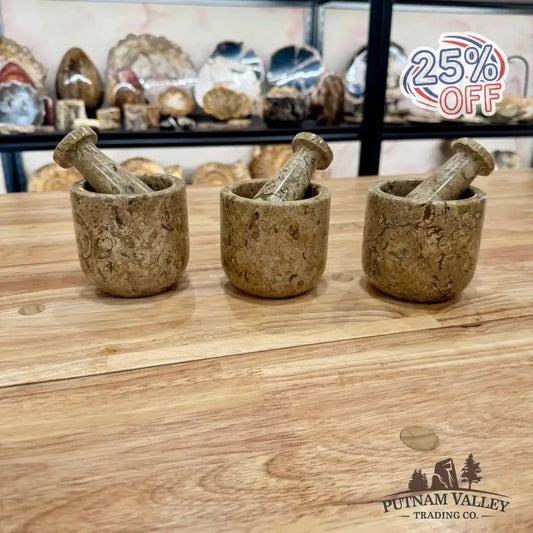 Authentic Fossil Marble Mortar & Pestle 3.5" - Putnam Valley Trading Co.