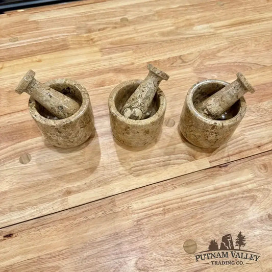 Authentic Fossil Marble Mortar & Pestle 3.5" - Putnam Valley Trading Co.