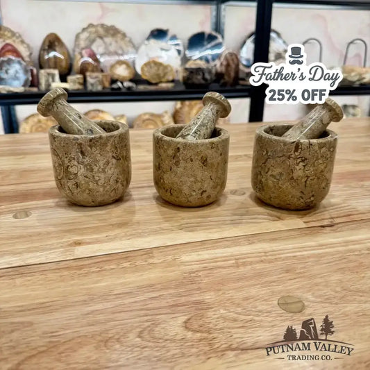 Authentic Fossil Marble Mortar & Pestle 3.5" - Putnam Valley Trading Co.
