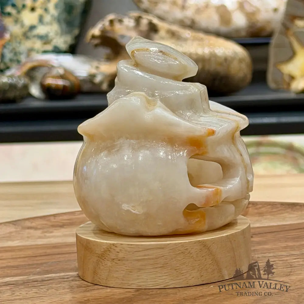 Banded Calcite Jack-O’-Lantern Lamp | Carved Stone Pumpkin - Carved Object