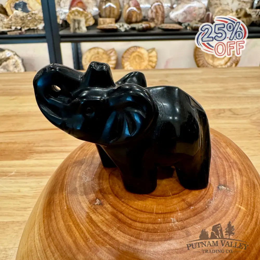 Black Obsidian Elephant Sculpture