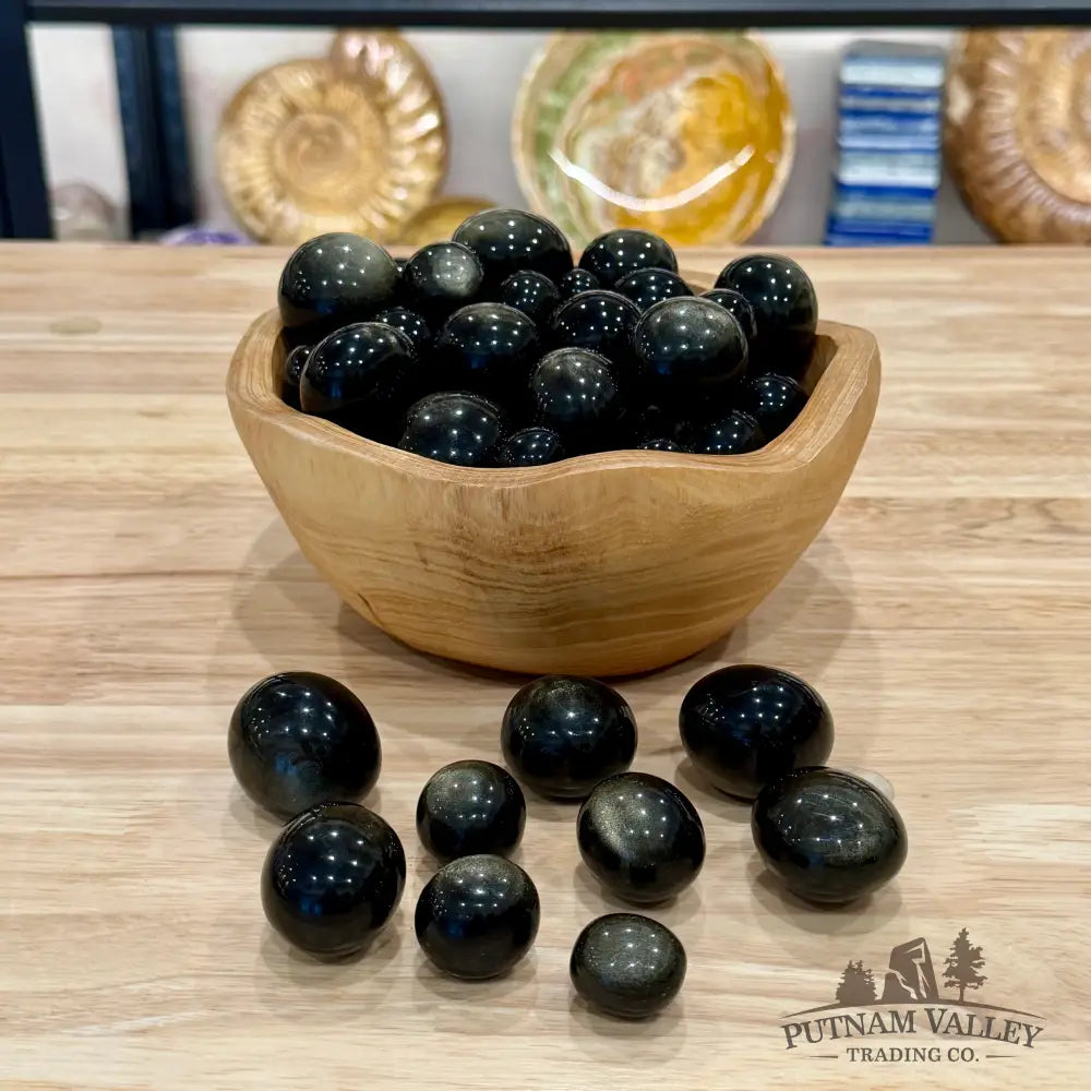 Golden Sheen Black Obsidian Mini ’Spheres’ (½ lb) - Tumbled Stone
